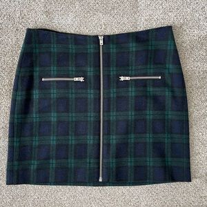 Madewell Green Plaid Zipper Wool Mini Skirt